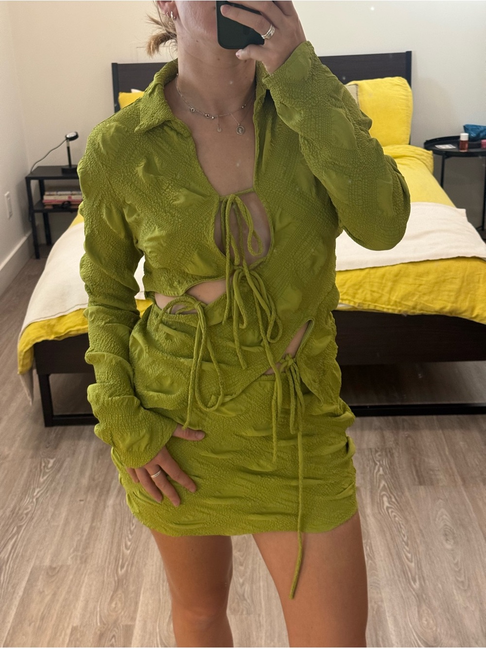 Fashion Nova Neon Lime Textured Swim Cover-Up Set